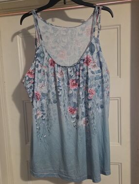 Light Blue Floral Spaghetti-Strap Women's Tank Top